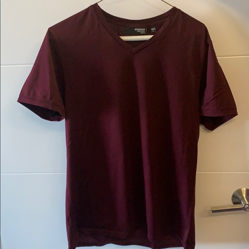 Burgundy Slim Fit V-neck Tee Shirt